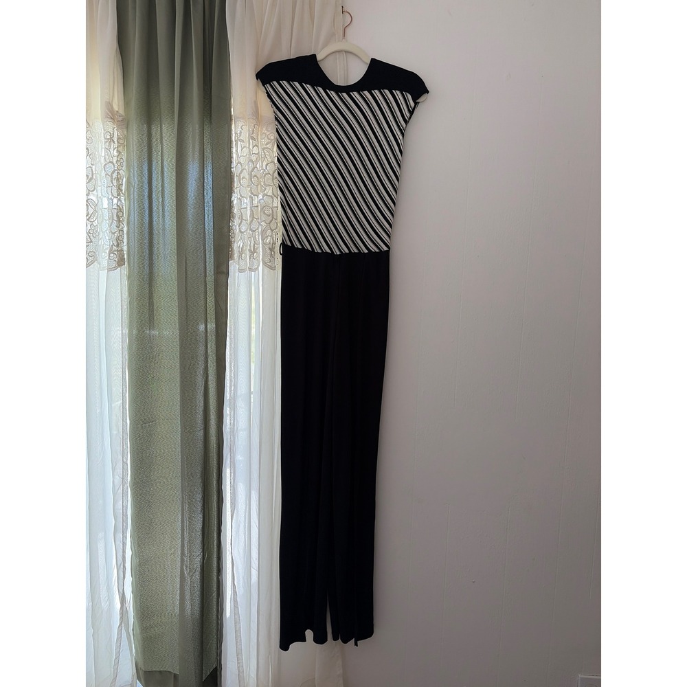 Joseph Ribkoff Jumpsuit Womens 6 Black White Vintage Striped Sailor Slit Leg